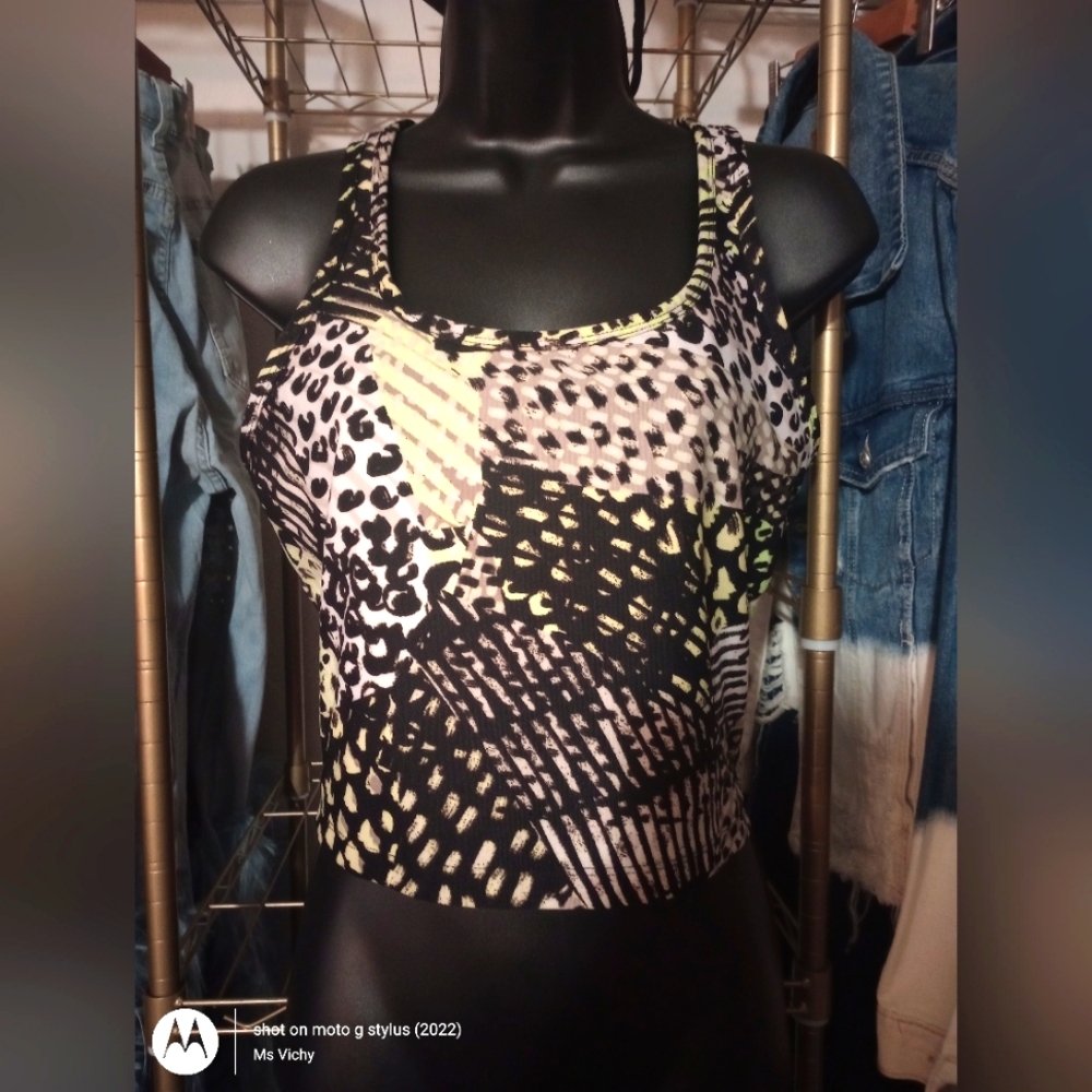 Top. Calvin Klein Performance. Womens LG. Black Neon Green Gray.